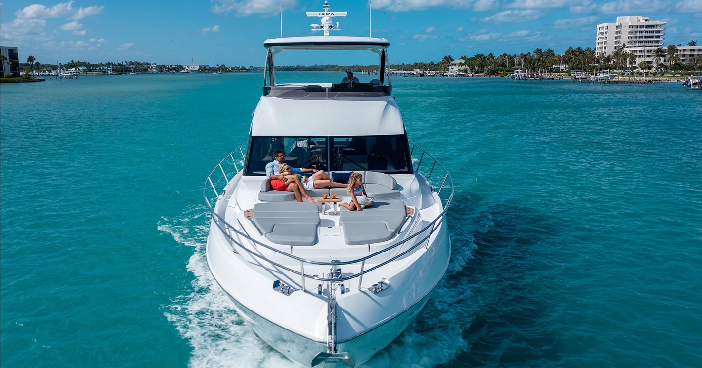 Princess F65 motor yacht underway view of foredeck