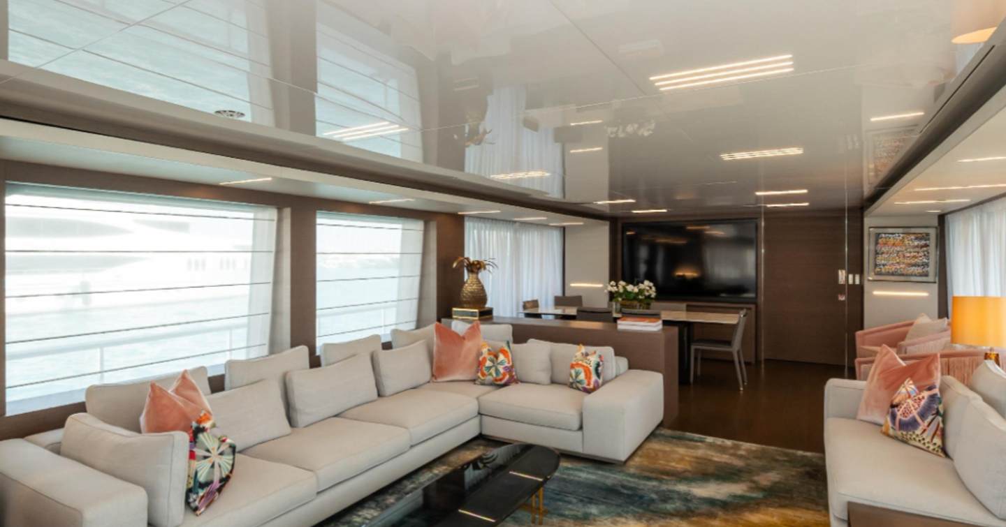 Custom Line yacht Willpower main saloon lounge 