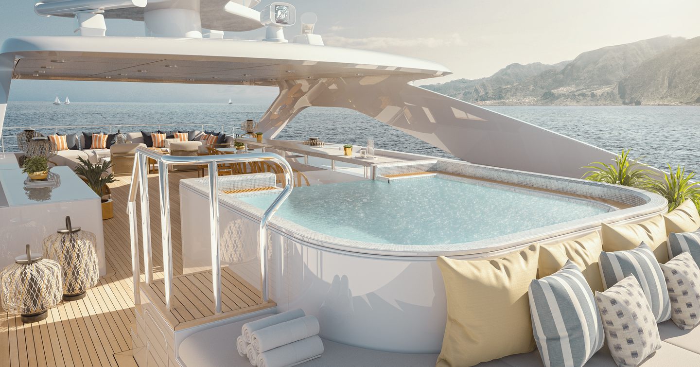 Superyacht Project Agnetha rendering sundeck with jacuzz