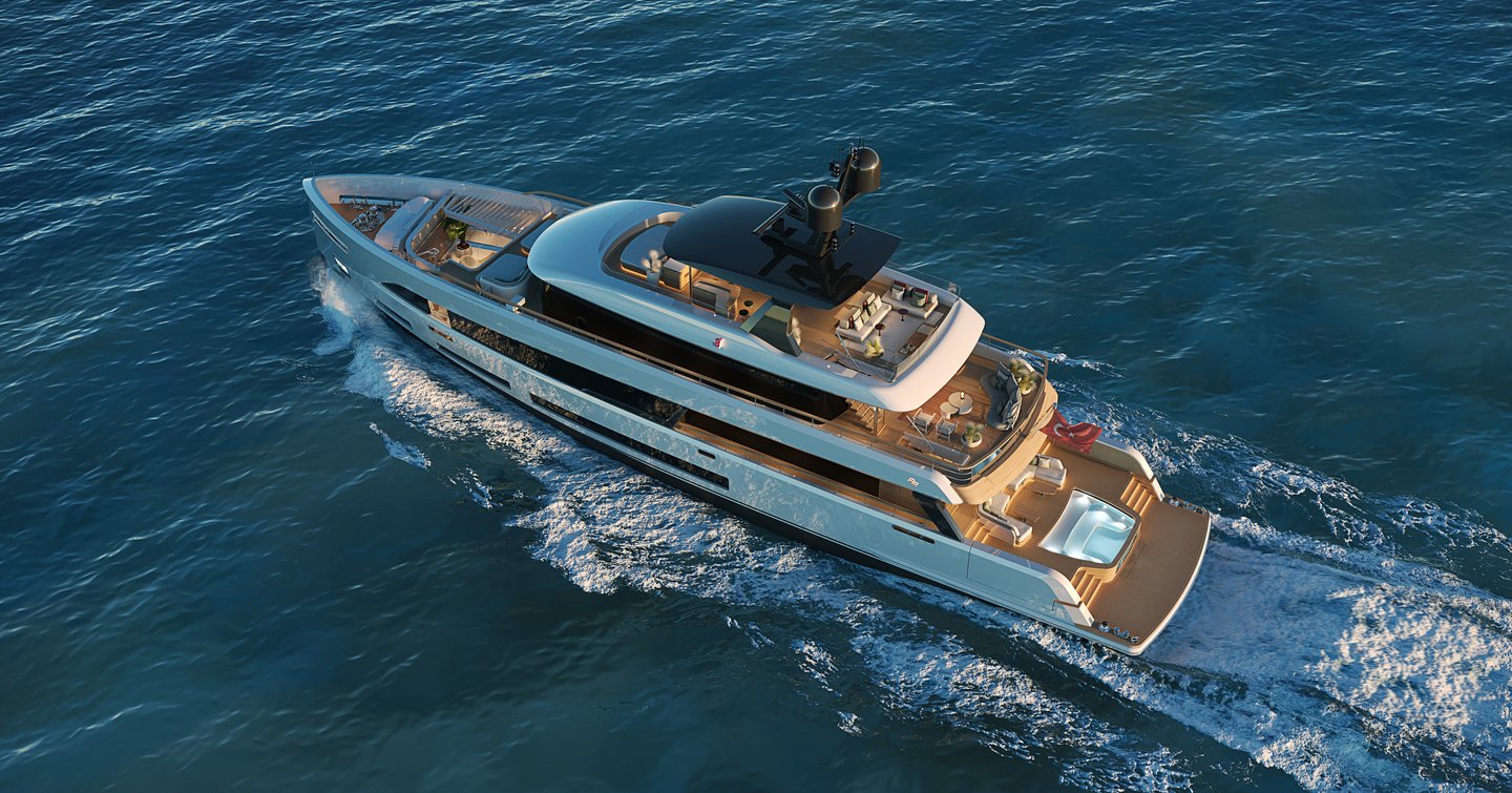 Rendering of Sirena 42M Superyacht under way