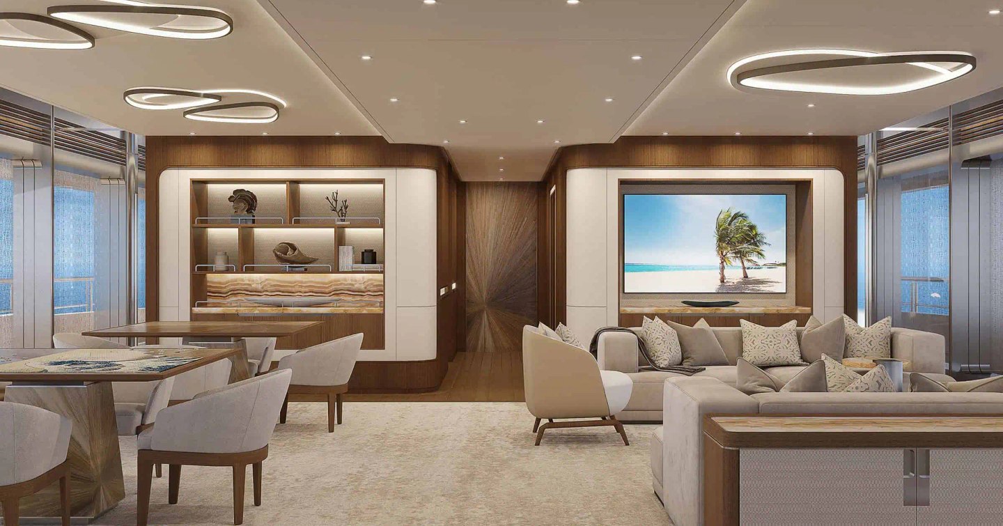 Rendering of superyacht Project Life's upper deck saloon