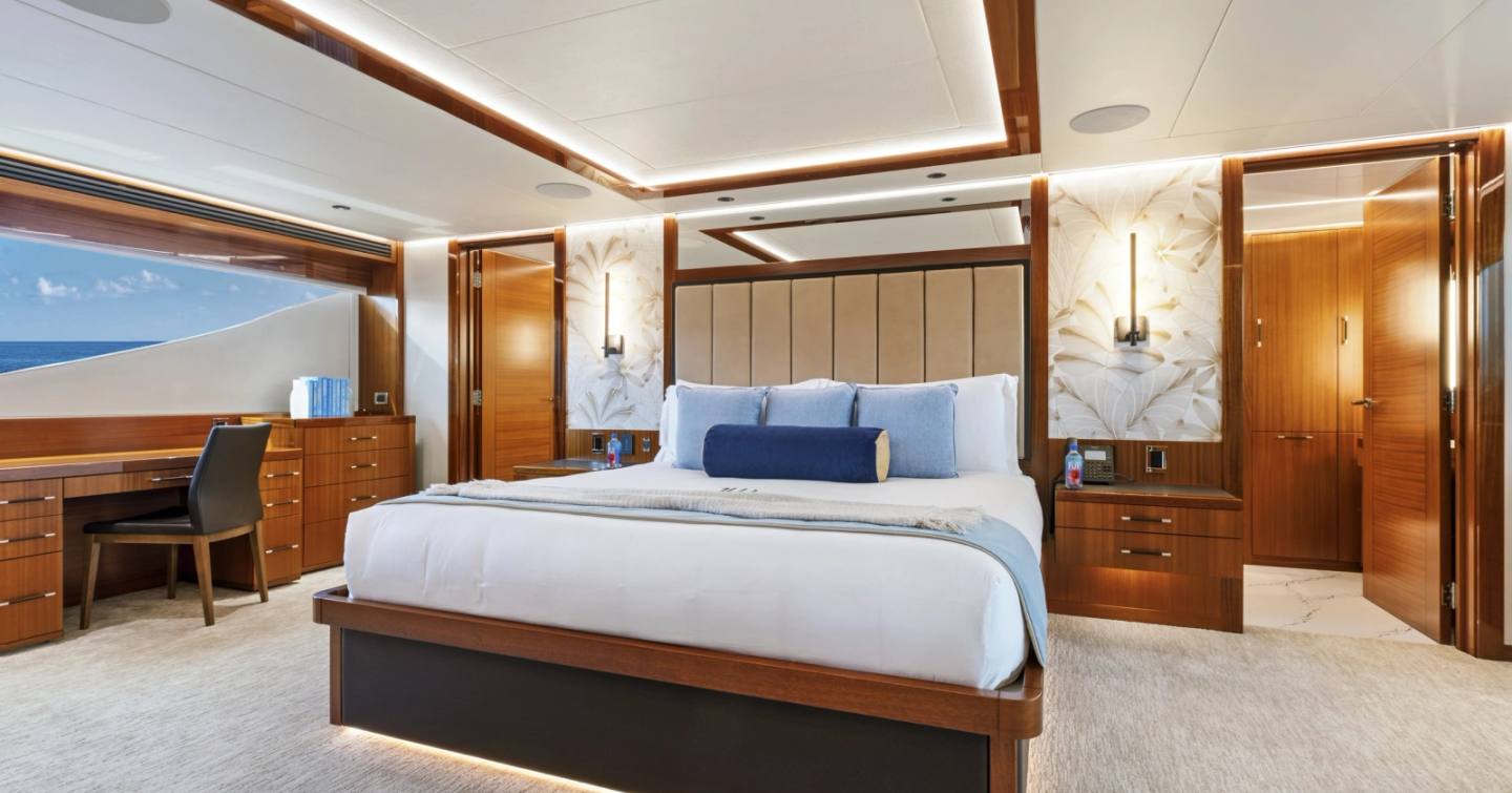 Westport yacht Seas the Day master cabin with desk 