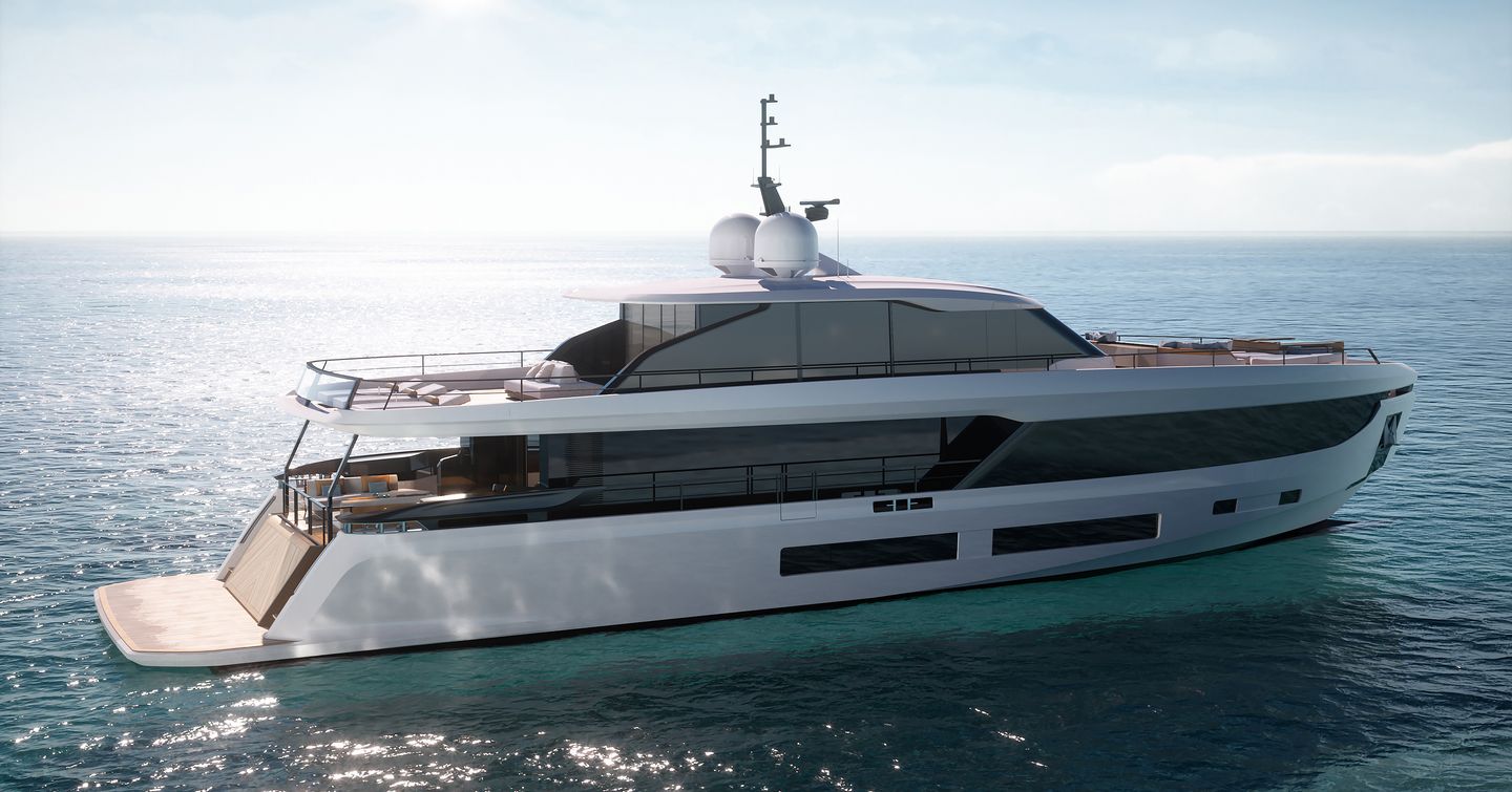 Rendering of Azimut Grande 30M Superyacht at anchor 