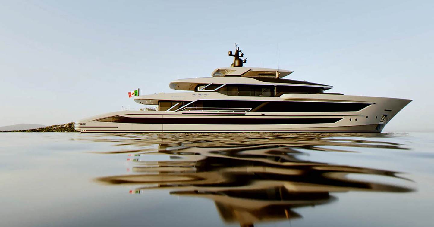 Third T60 superyacht at anchor side profile