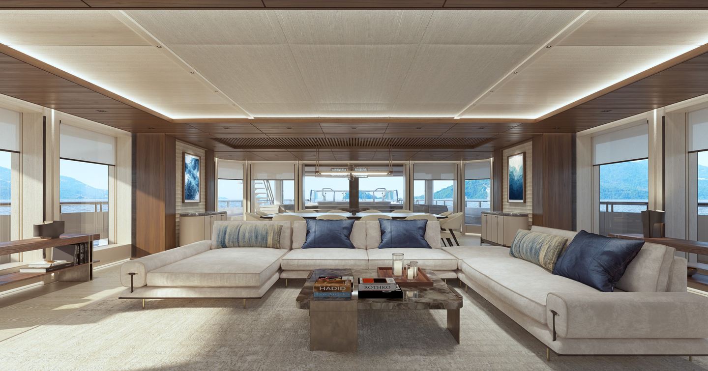 Rendering of Amels 80 superyacht main saloon