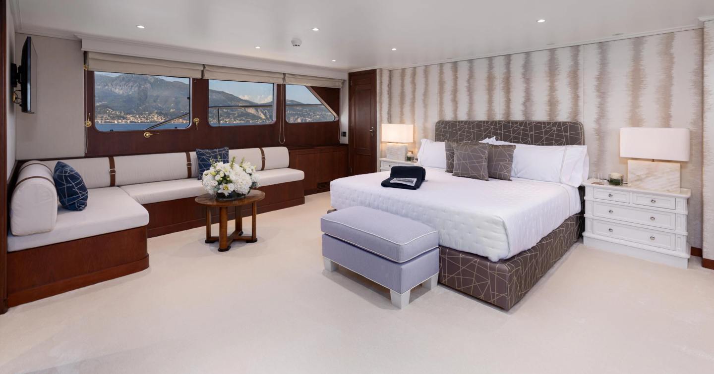 Feadship superyacht Panache master cabin with sofa 