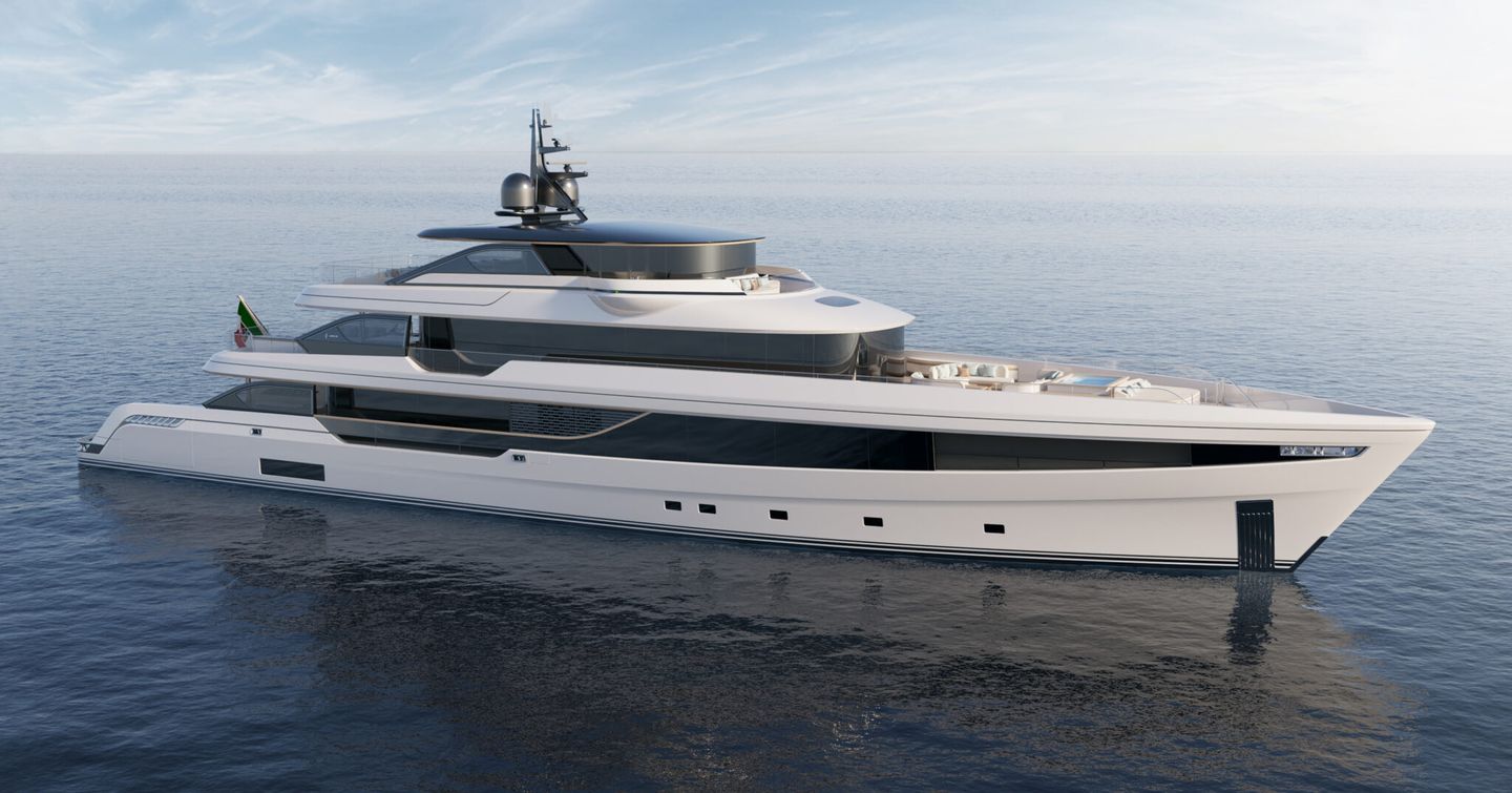 Admiral Yachts Panorama 50 superyacht at anchor side view 