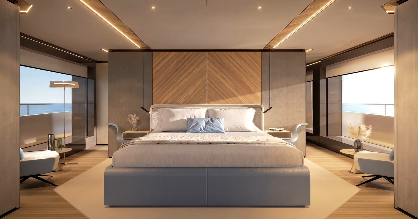 Rendering of Azimut Grande 44M superyacht master cabin