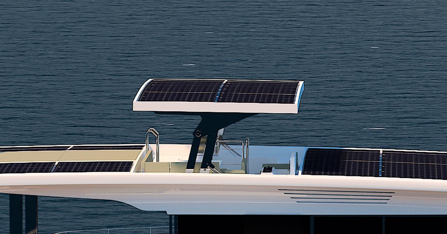 Rendering of SY80 flybridge catamaran solar panels