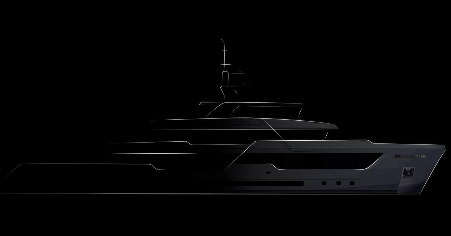 Sketch of the Columbus Crossover 48 superyacht in black and white