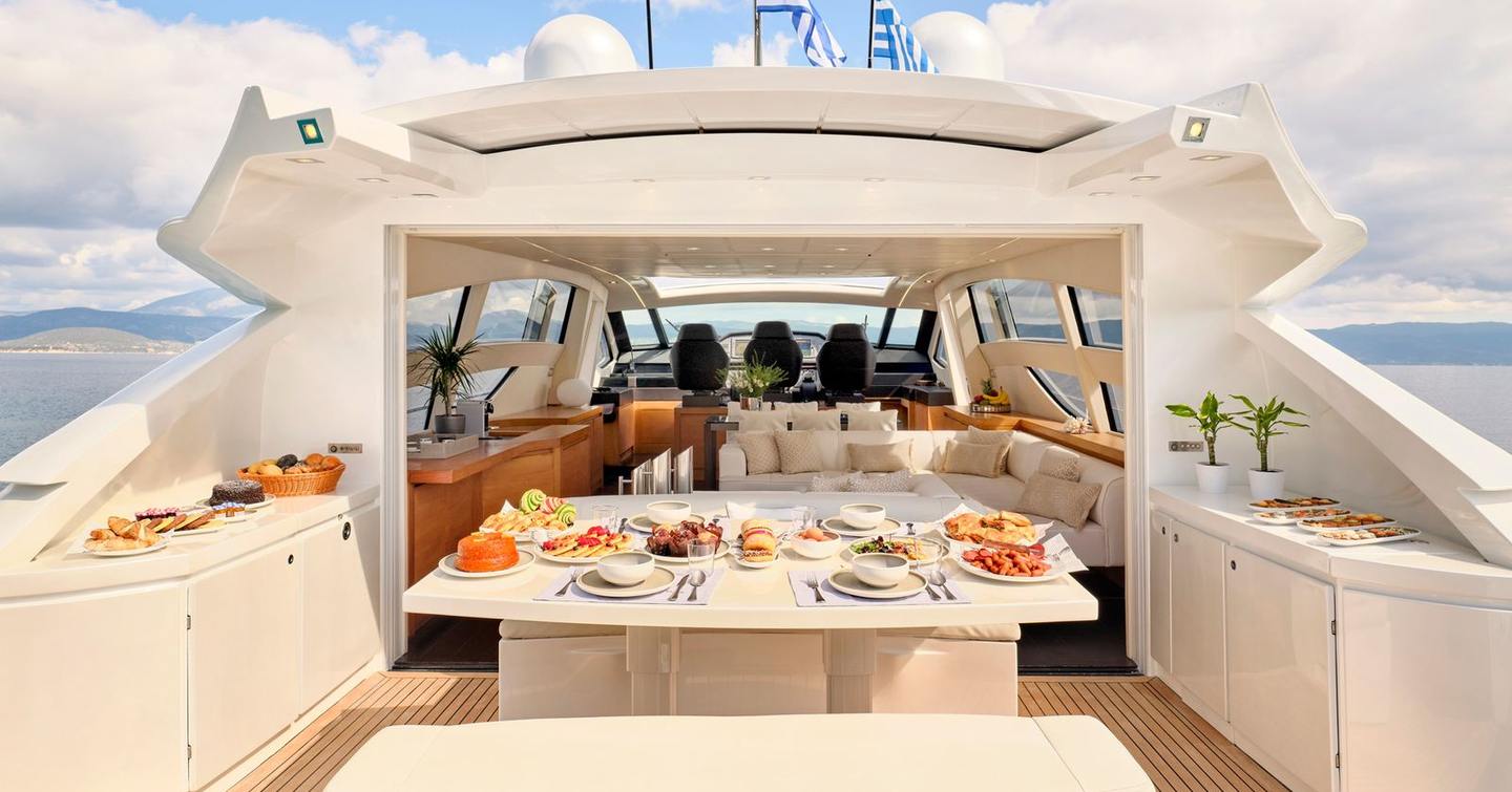 Pershing motor yacht For Ever aft deck dining area 