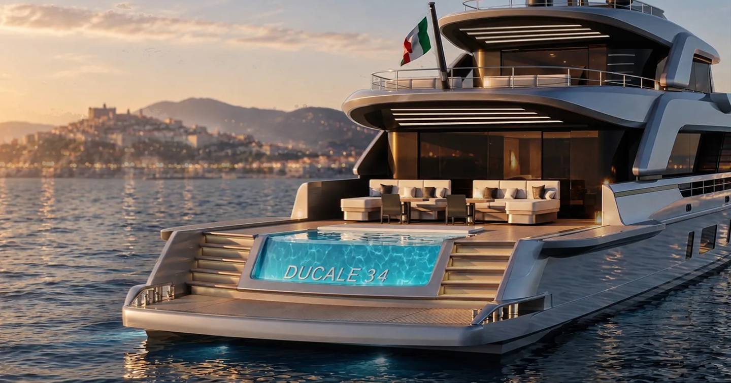 Rendering of Ocean King Ducale 37 explorer yacht stern infinity pool
