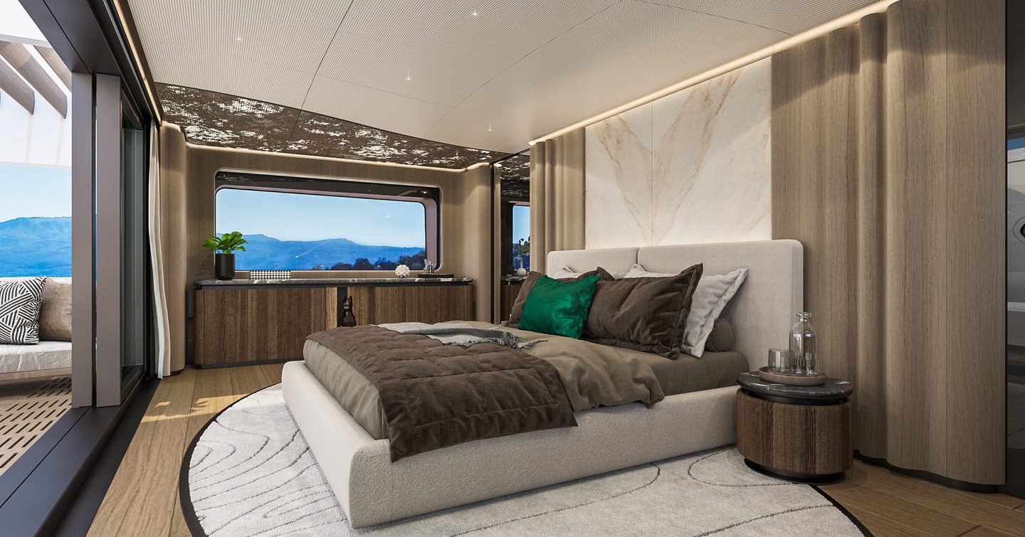 Rendering of first Sirena 42M superyacht master cabin 