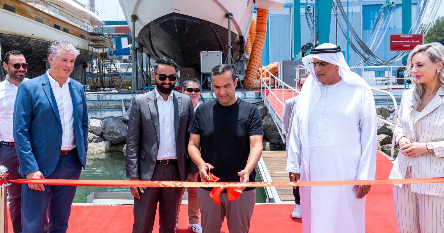 Owners of First Majesty 100 Terrace Superyacht at ribbon cutting ceremony