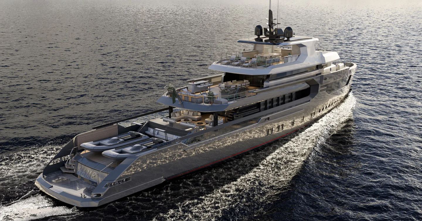 Rendering of explorer yacht Aries  under way 