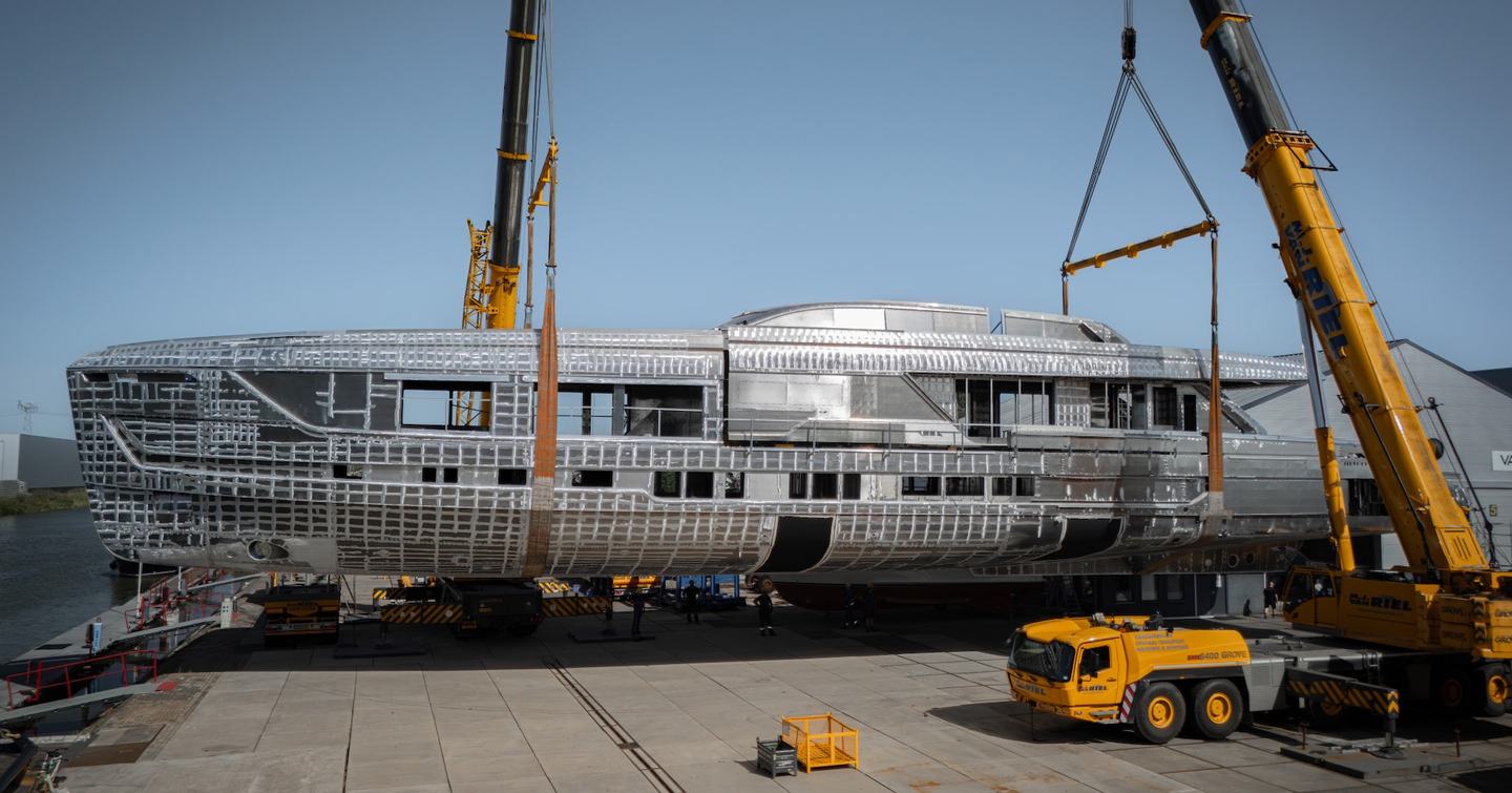 Hull and superstructure joined on Van der Valk Superyacht Project Zen