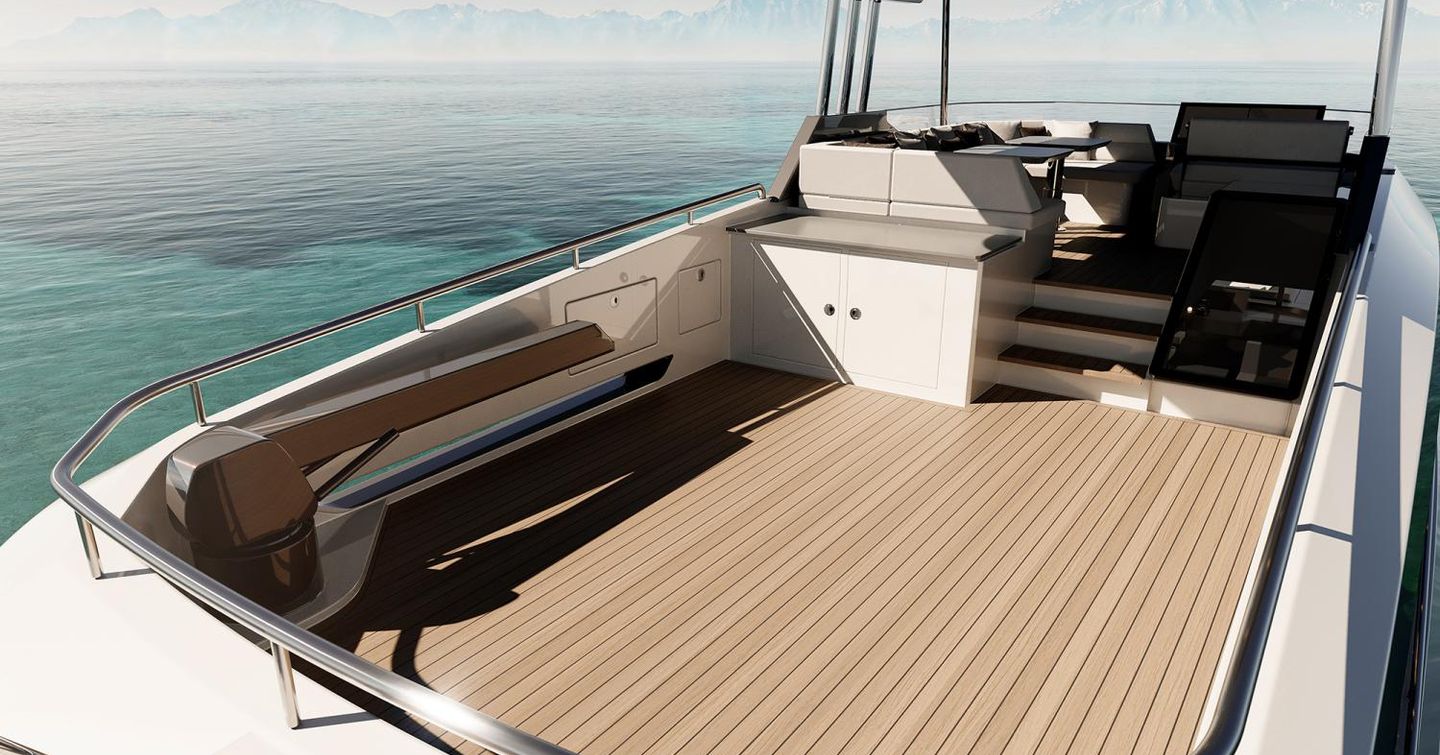 Rendering of Outer Reef 540 Adventure motor yacht aft sundeck