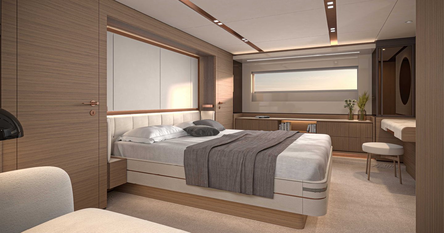 Solaris Power 70 Long Range yacht master cabin with chair 