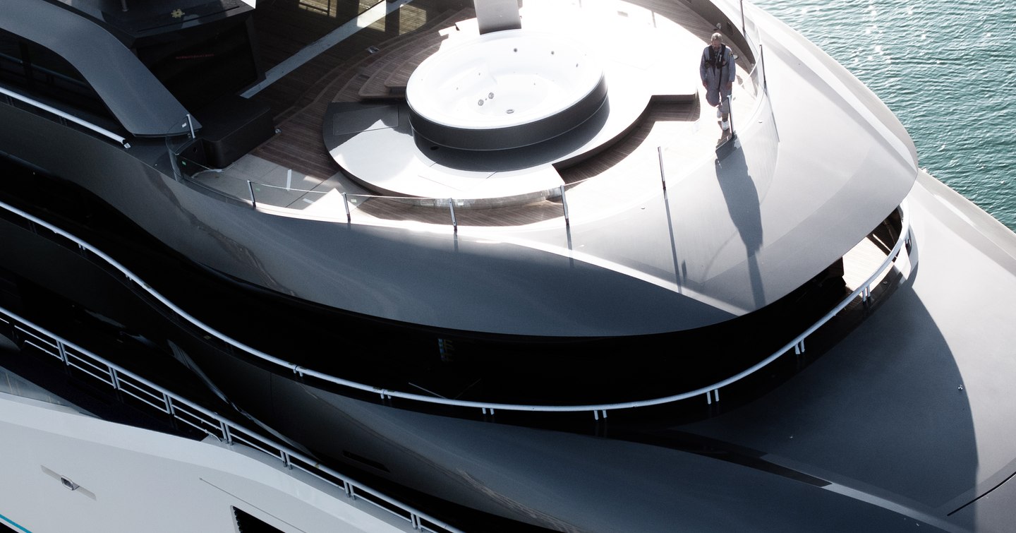 Close up of Superyacht Pangea upper foredecks