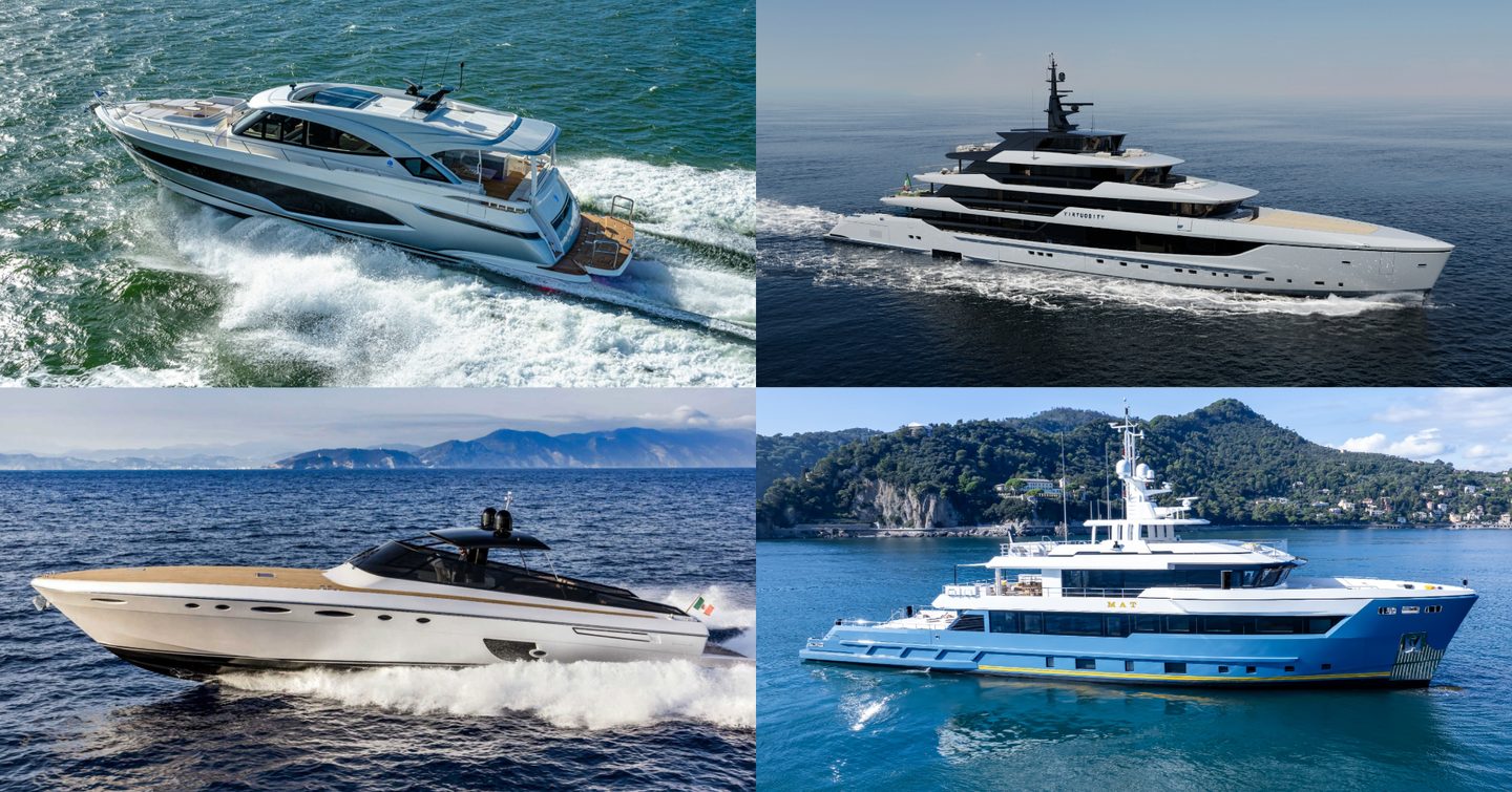 Collage of different yacht types with a side view  