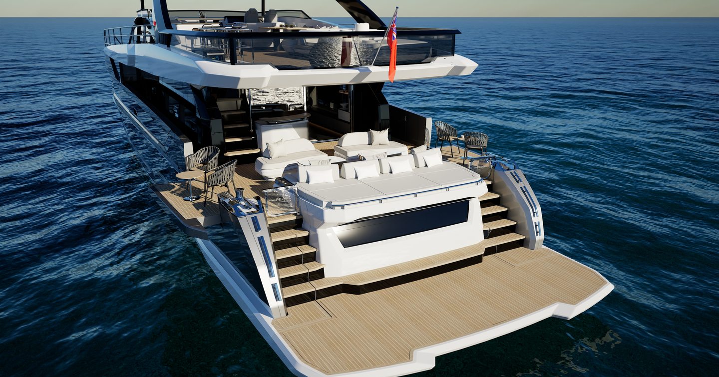 Motor yacht Pearl 100 Hybrid stern with swim platform and aft deck lounge