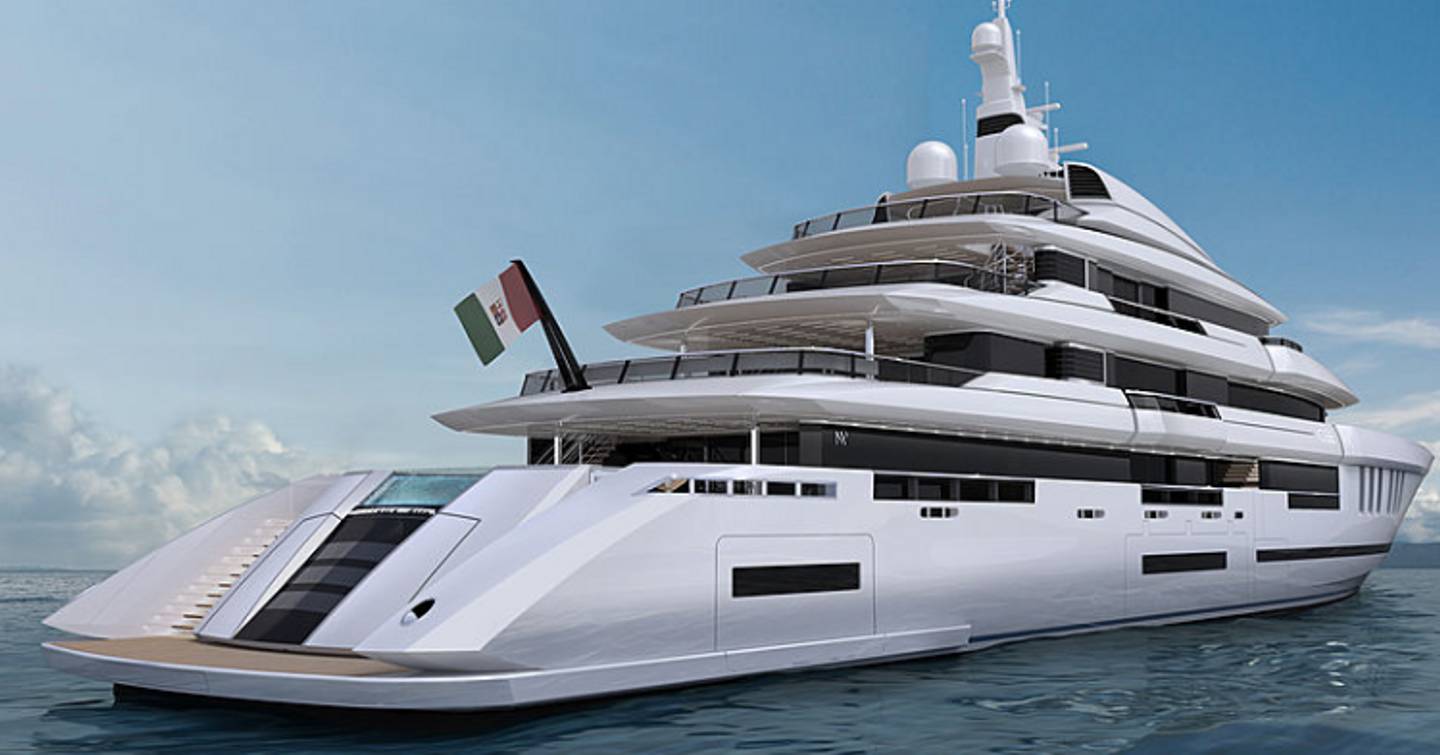 rendering of white exterior of model from the Continental line anchored on calm water