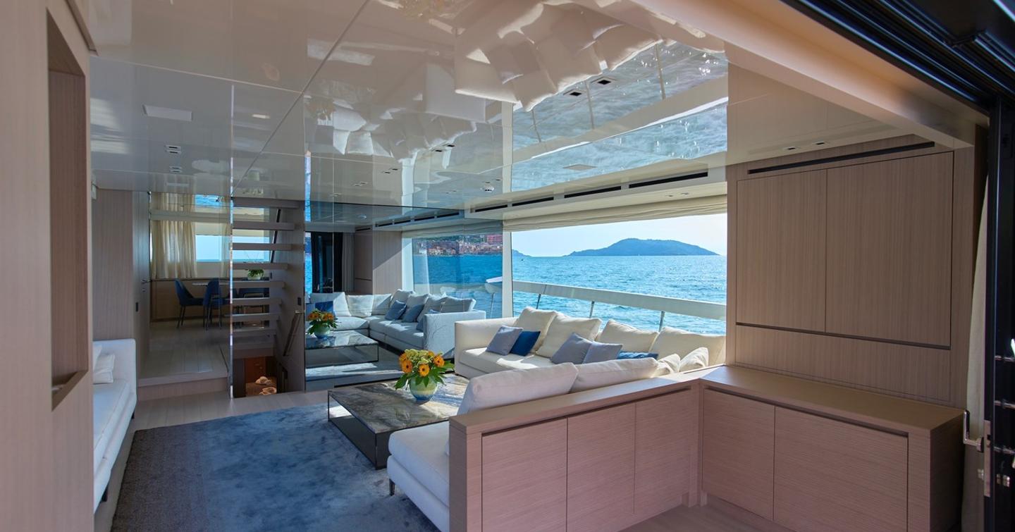 Motor yacht Estia's main saloon L-shaped seating