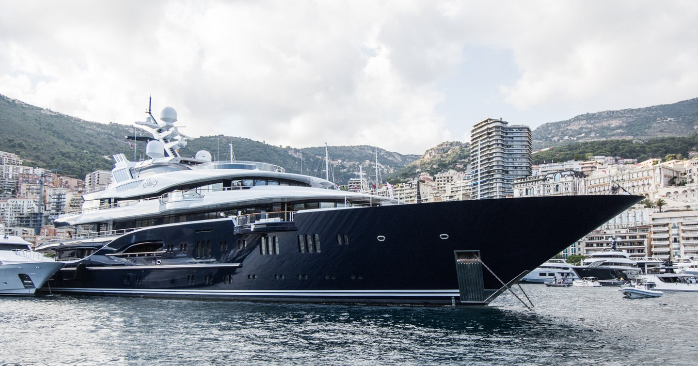 Superyacht SOLANDGE in Port Hercule, Monaco.