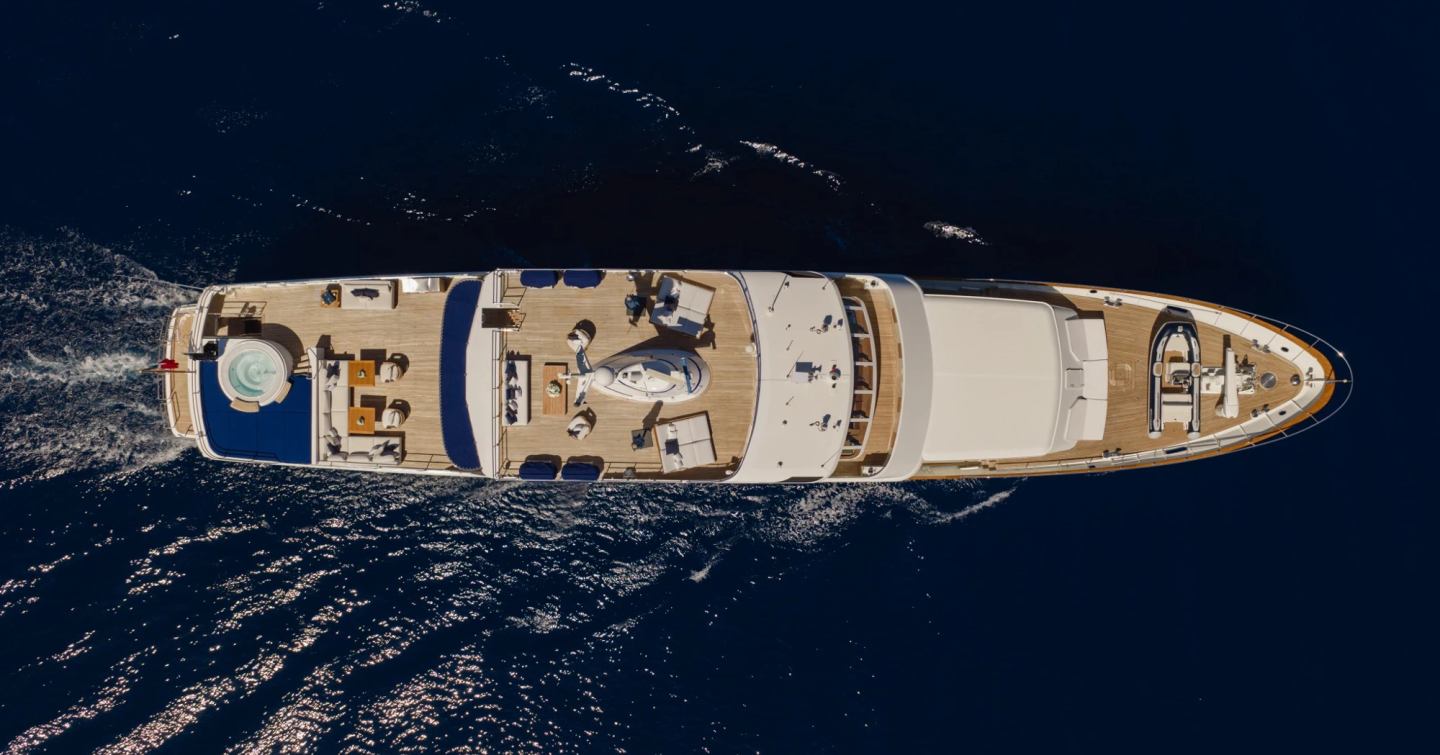 Feadship superyacht Panache underway aerial view 