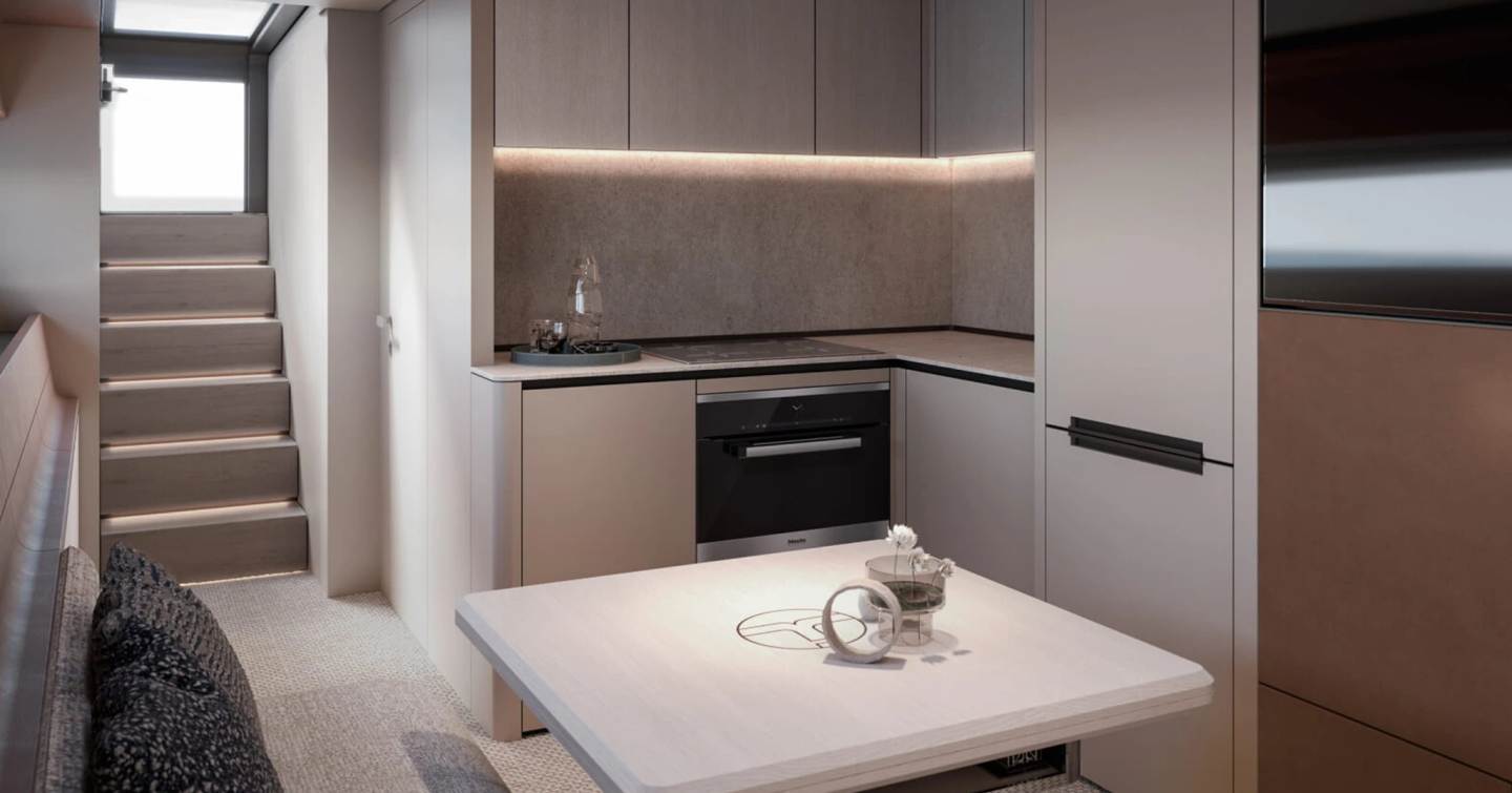 Rendering of Itama 70 boat interior galley