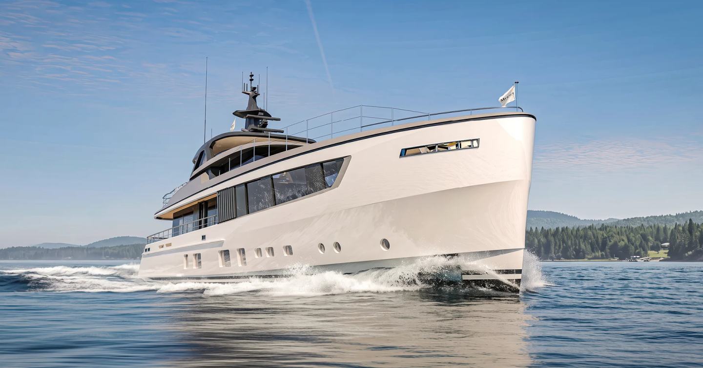 Rendering of Mulder 122 Superyacht under way 