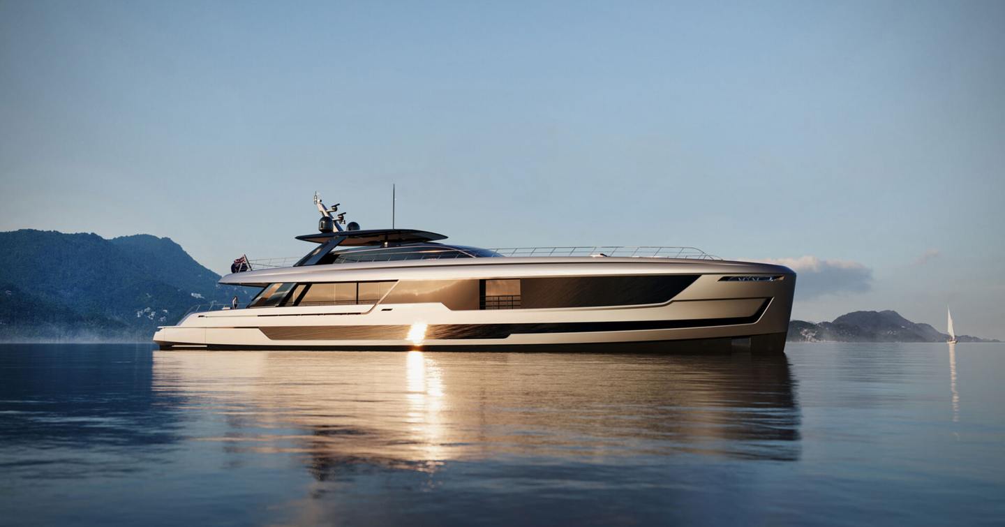 rendering of Project Zen superyacht at anchor 