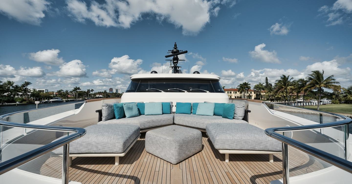 Motor yacht Don't Tell Mom foredeck sunbathing area