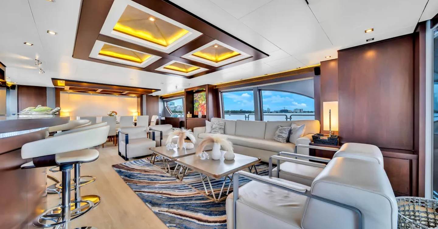 Superyacht Rylax interior seating area