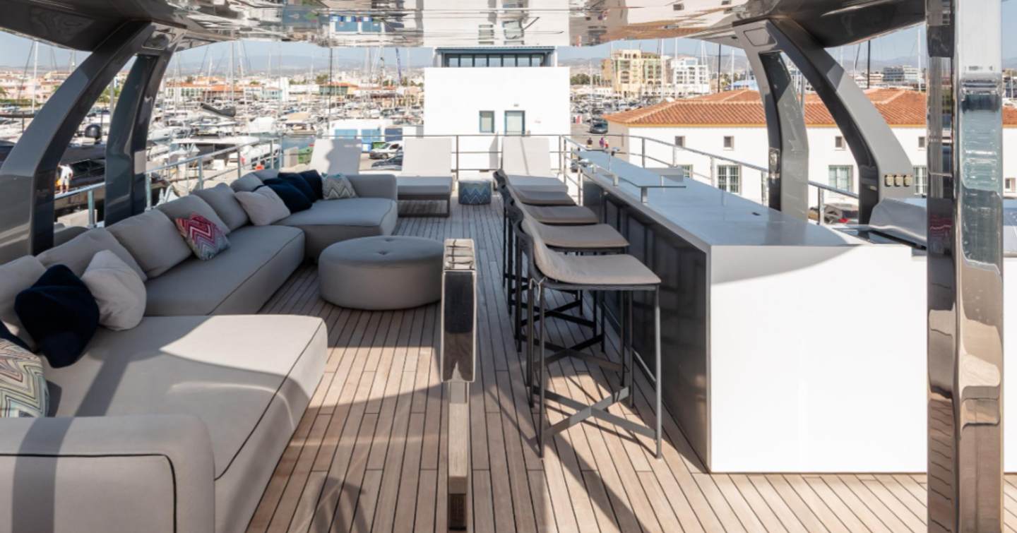 Custom Line yacht Willpower sundeck lounge 