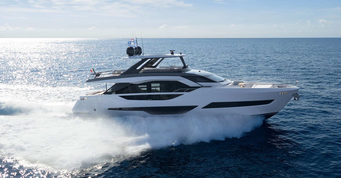 Ferretti 800 motor yacht underway side view 