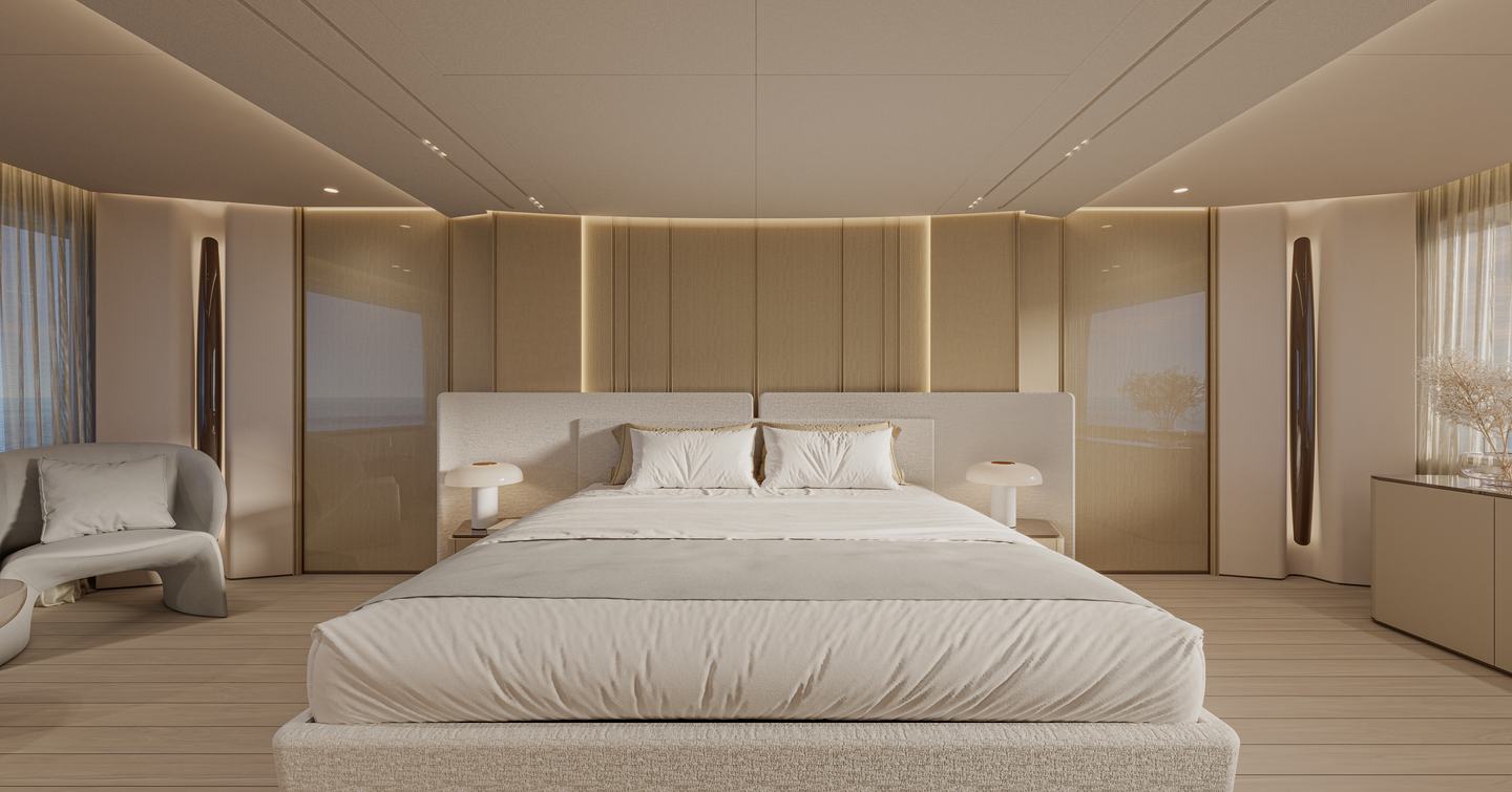 Rendering of Extra Yachts X130 Triplex motor yacht master cabin