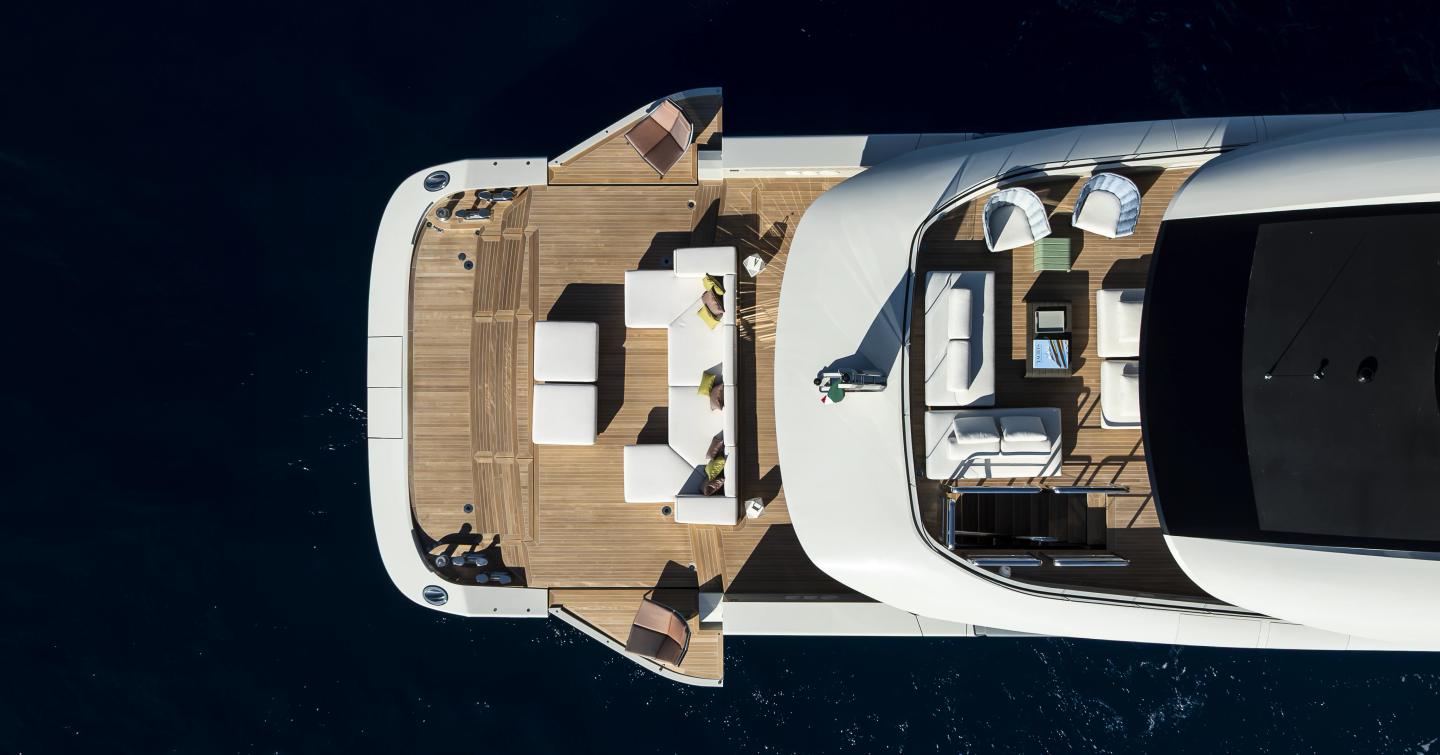 Aerial view of Columbus Atlantique 38M Superyacht Principessa Capricciosa stern