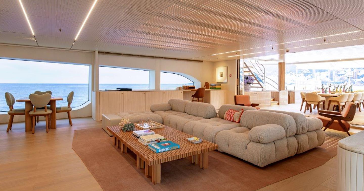 Superyacht Kasper 7's interior sofa and coffee table 