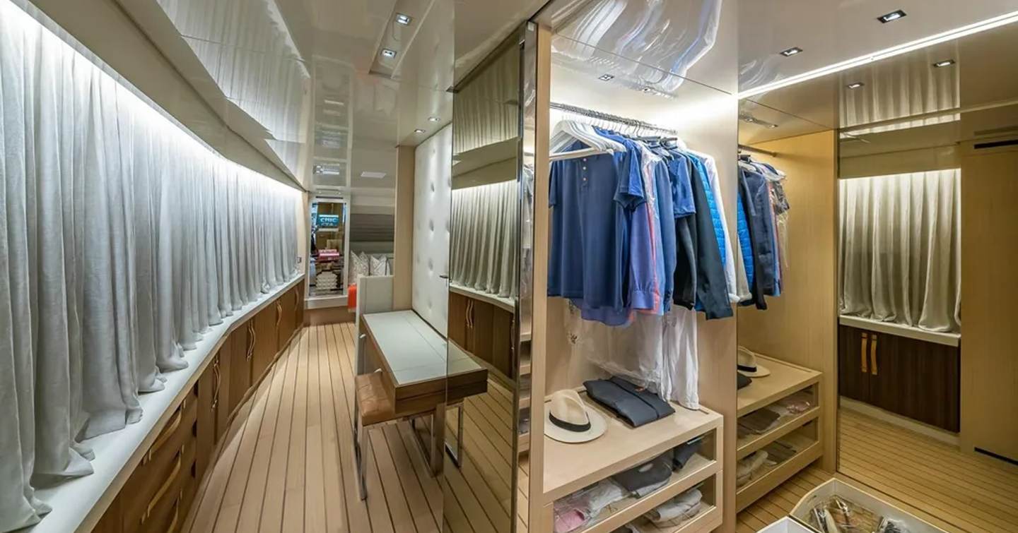 Motor yacht Xwave's master cabin wardrobe