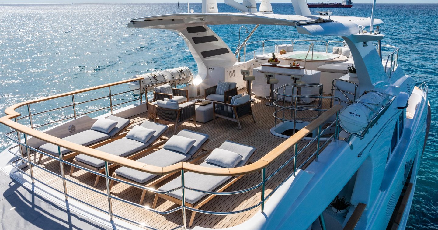 Benetti superyacht Allora sundeck with sun loungers 