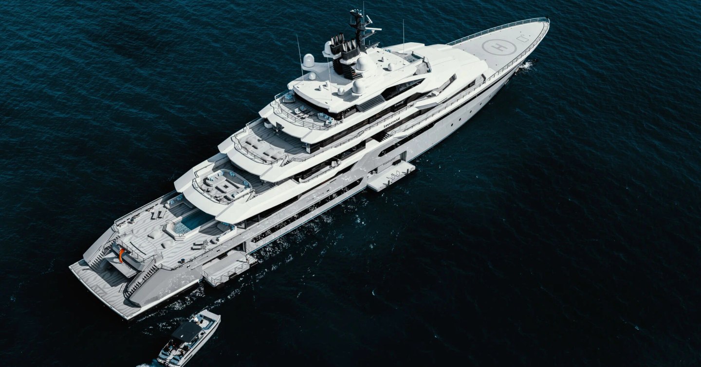 Superyacht Leviathan at anchor with tender 