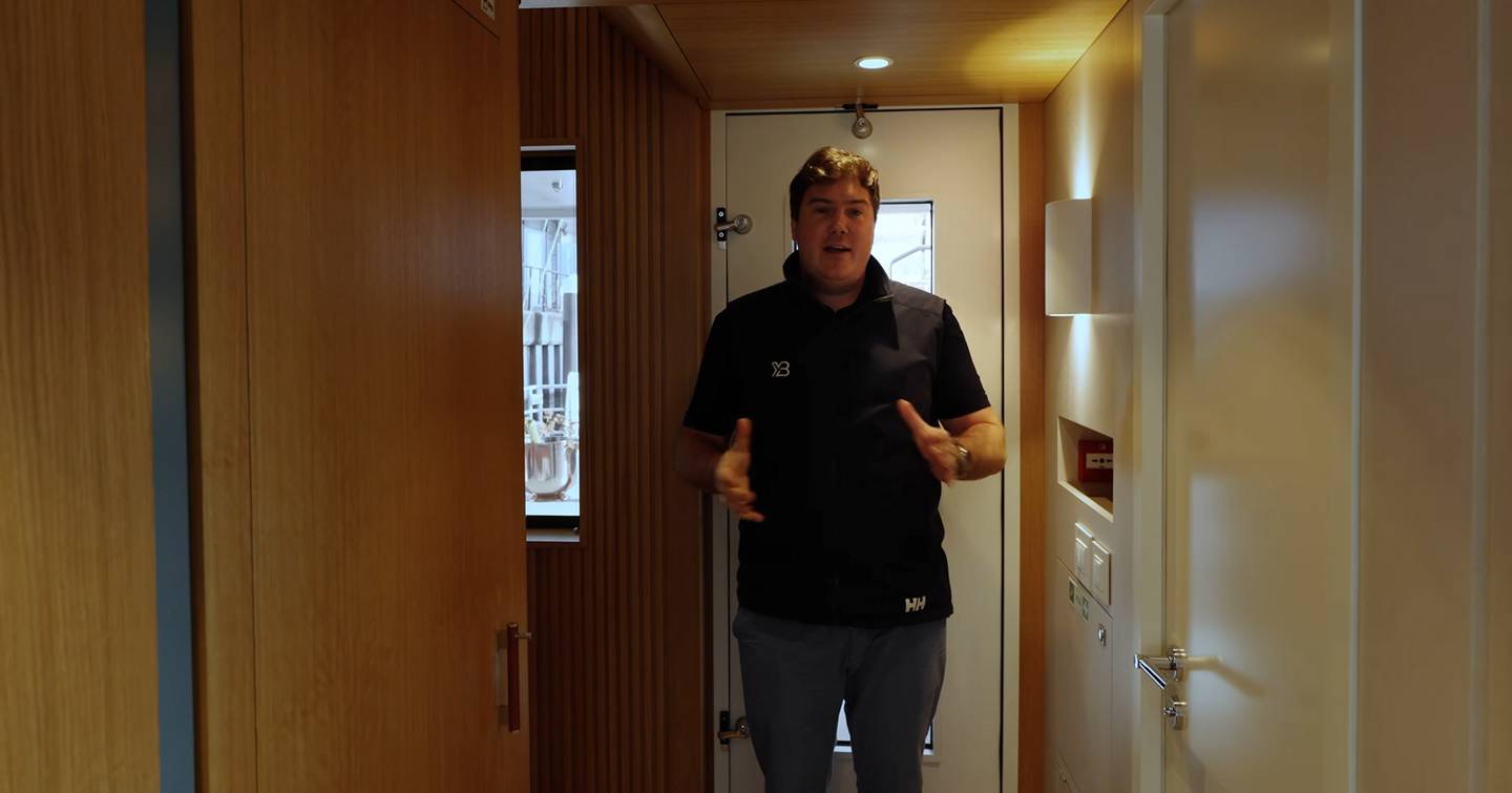 Jack Haines in the lobby or bootroom of the Arksen 85