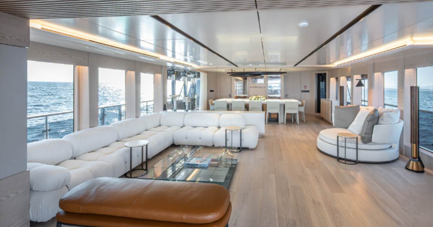 Numarine 40MXP Superyacht main saloon with plus L-shaped sofa