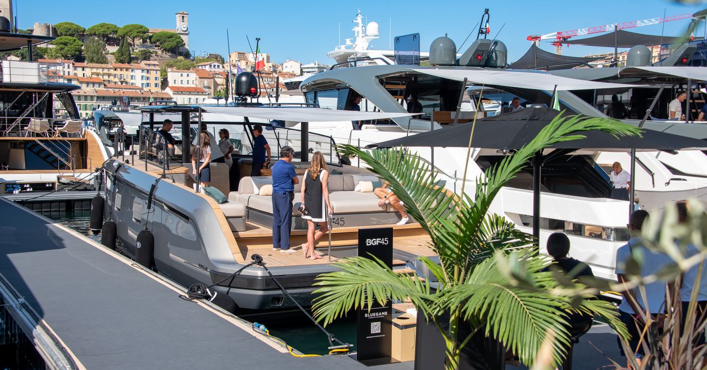 Motor yachts berthed at Cannes Yachting Festival
