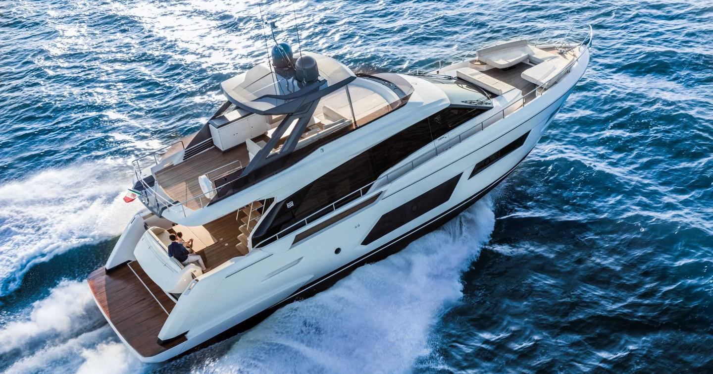 An aerial view of the Ferretti 670 superyacht.