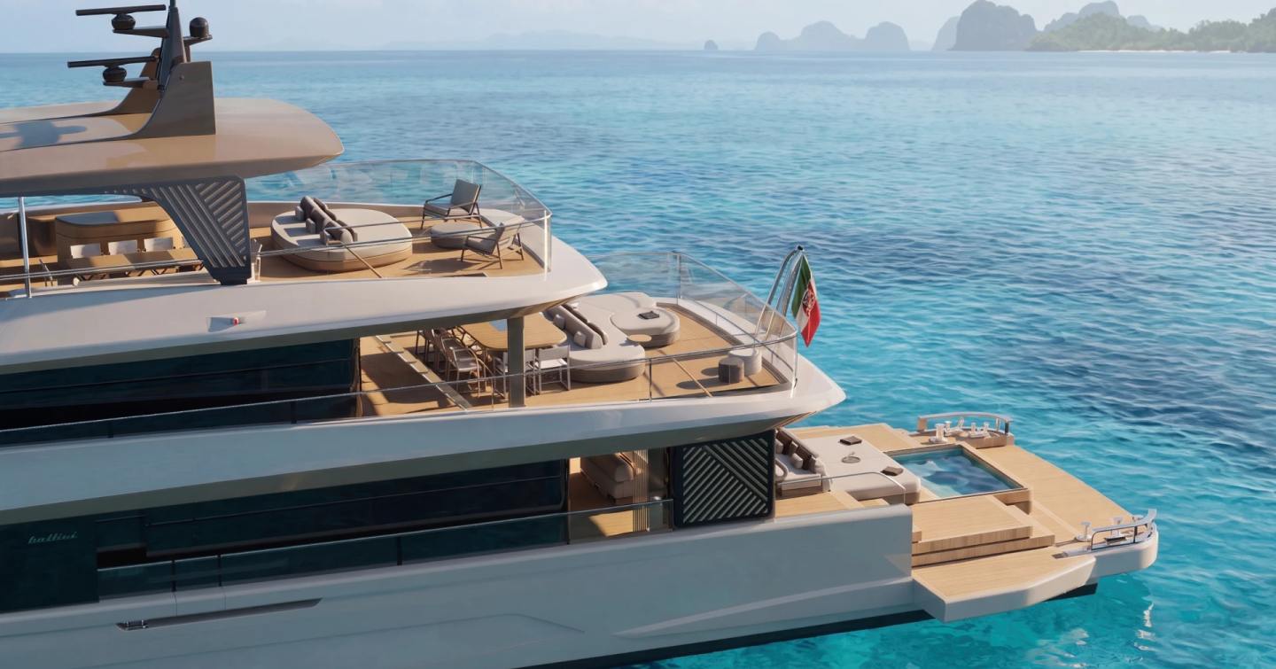 Rendering of Bellini Yacht Eternal 36 motor yacht aft decks