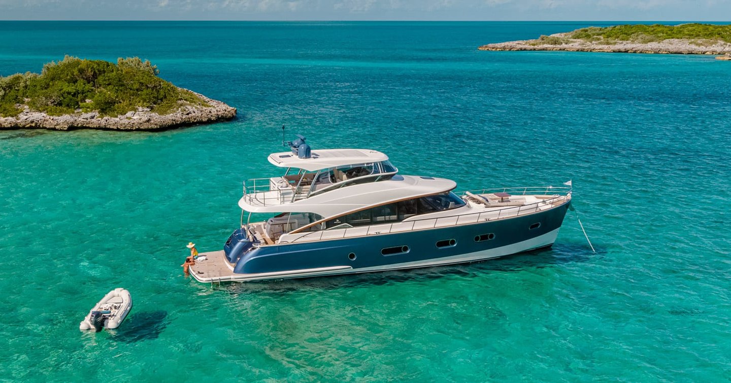 Riviera Belize 66 Daybridge boat at anchor 