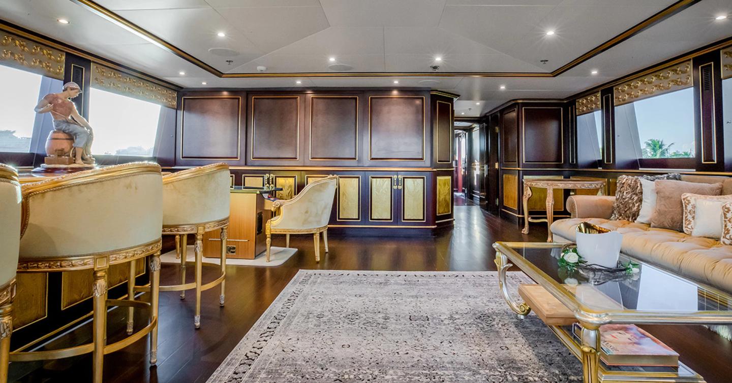 Superyacht Status Quo's skylounge with bar and seating area