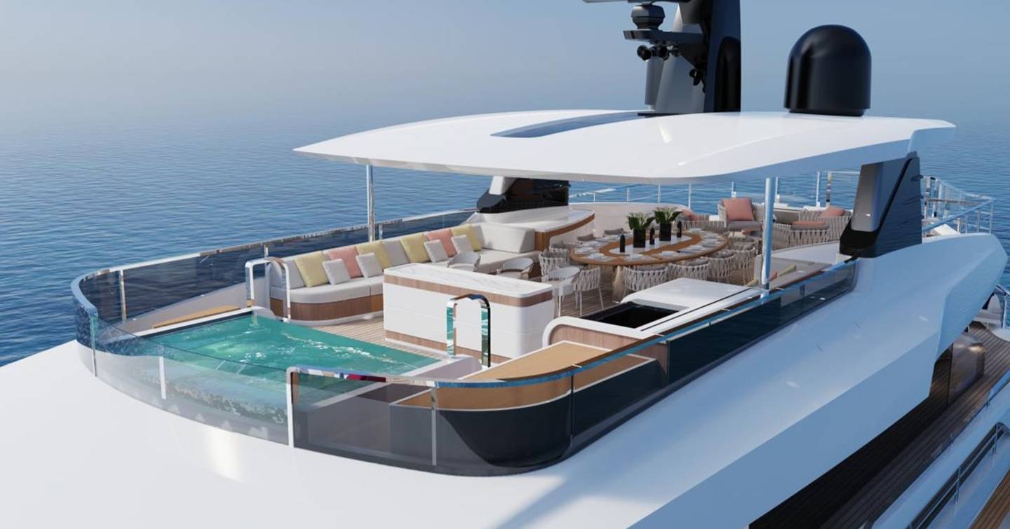 Sun deck with pool onboard superyacht FELICITÁ